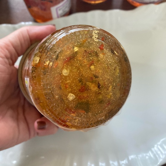 One half pint jar of hot pepper jelly from Yellow Flower Farm. Scrumptious. - Picture 5 of 5